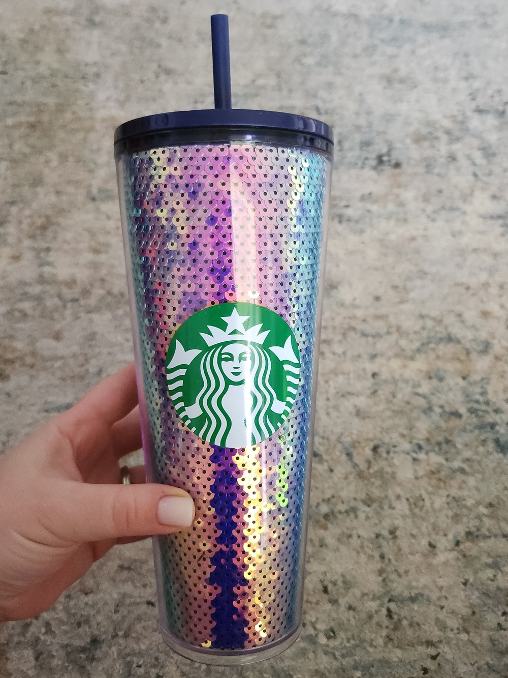 Starbucks Holiday 2020 Purple Sequin Cold Cup Tumbler 24oz Venti Festival